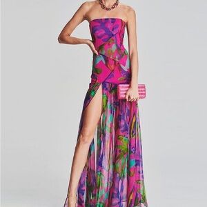 Strapless Pink and Green Dress